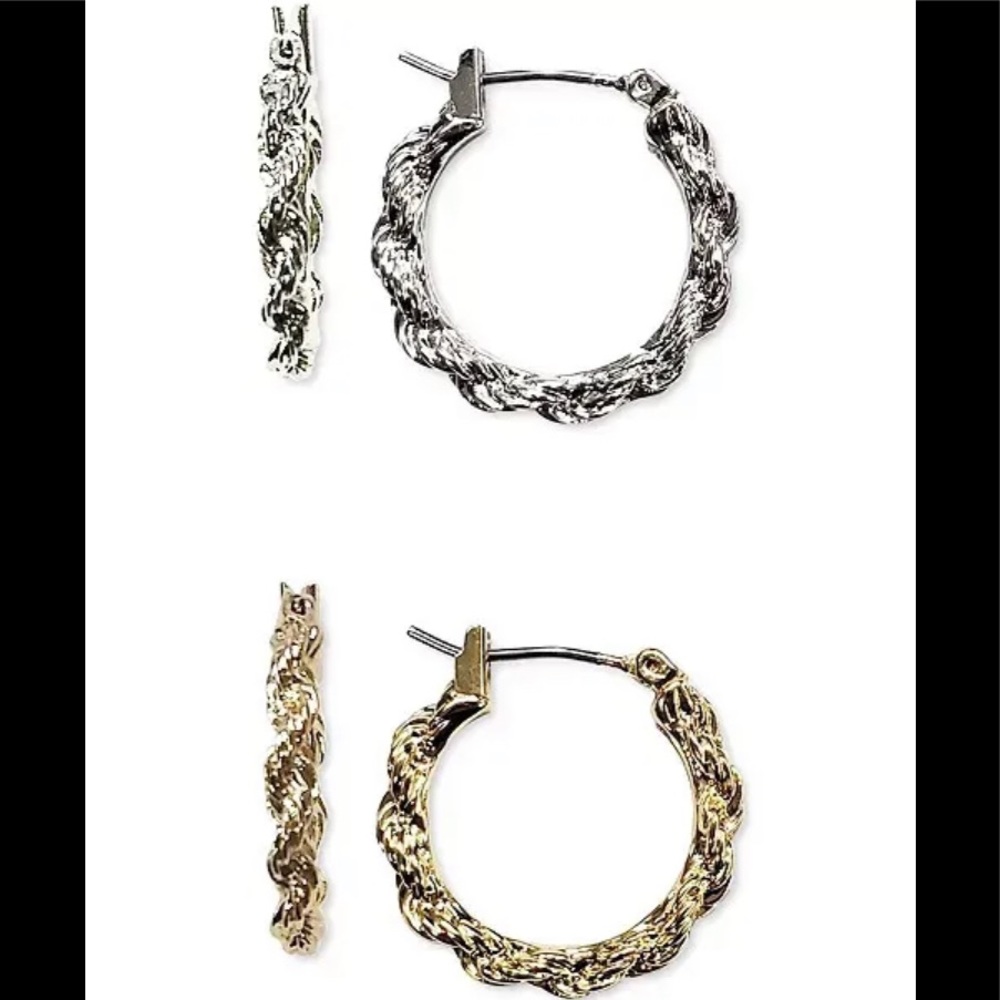 New! Charter Club Twisted Hoops Set of 2 Pairs of Earrings